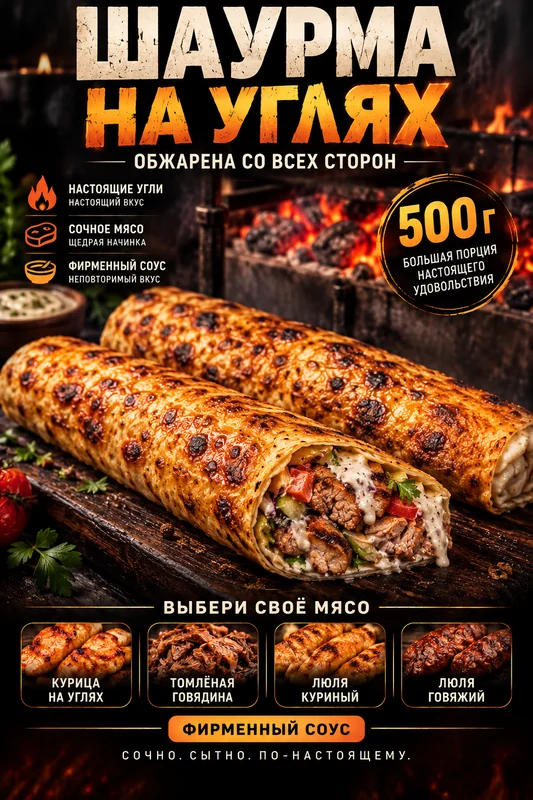 Шаурма на мангале с люля-кебаб из курицы